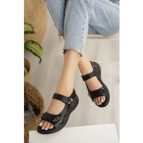 Nesil Shoes DVM 363 Siyah Cırtlı Anatomik Kadın Sandalet