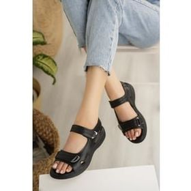 Nesil Shoes DVM 363 Siyah Cırtlı Anatomik Kadın Sandalet