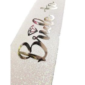 Nessi World 10x80 cm Beyaz Üzeri Gümüş İtalik Alyanslı Bride To Be Yazılı Simli Işıltılı Kuşak Kemer