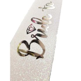 Nessi World 10x80 cm Beyaz Üzeri Gümüş İtalik Alyanslı Bride To Be Yazılı Simli Işıltılı Kuşak Kemer