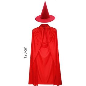 Nessi World 120 cm Kırmızı Yakalı Yetişkin Boy Cadı Şapkası ve Pelerin