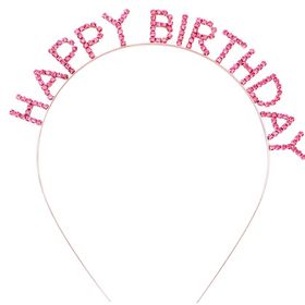 Nessi World 16x17 cm Pembe Renk Kristal Taşlı Gold Renk Kaplama Happy Birthday Taç