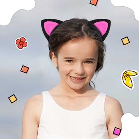 Nessi World 17x15 cm Siyah İçi Şeker Pembe Renk Sevimli Kedi Kulak Pofuduk Kedi Taç