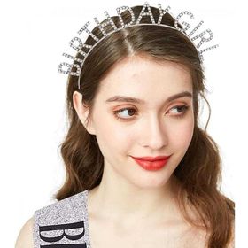 Nessi World 17x16 cm Gümüş Kristal Taşlı Birthday Girl Doğum Günü Tacı