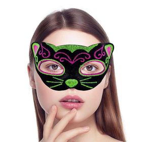 Nessi World 20x13 cm Siyah Kadife Kaplama Üzeri Pembe Yeşil Sim İşlemeli Kedi Maskesi