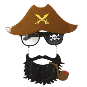 Nessi World 24x25 cm Kahve Renk Şapkalı Siyah Sakallı Pipolu Jack Sparrow Denizci Korsan Gözlüğü