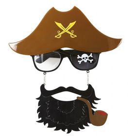 Nessi World 24x25 cm Kahve Renk Şapkalı Siyah Sakallı Pipolu Jack Sparrow Denizci Korsan Gözlüğü
