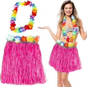 Nessi World 40 cm Hawaii Luau Aloha Pembe Püsküllü Etek ve Hawaii Kolye Seti