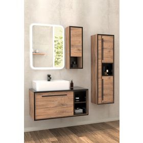 Netdeko Energy 90 cm Beyaz Lavabolu Banyo Dolabı Takımı ve Boy Dolabı