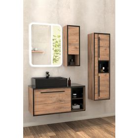 Netdeko Energy 90 cm Siyah Lavabolu Banyo Dolabı Takımı ve Boy Dolabı