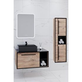 Netdeko Energy 90 cm Siyah Lavabolu Banyo Dolabı Takımı ve Boy Dolabı