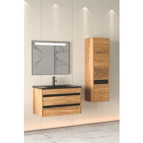 Netdeko Levante 85 cm Siyah Lavabolu Banyo Boy Dolap Dahil Dolabı