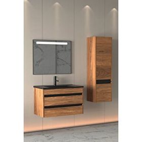 Netdeko Levante 85 cm Siyah Lavabolu Boy Dolap Hariç Banyo Dolabı
