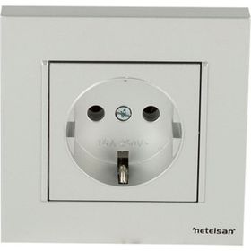 Netelsan Byobu Parlak Gümüş Topraklı Priz Çerçeveli