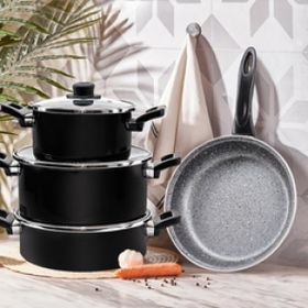 Netlon Bella Gri 7 Parça Granit Tencere Seti