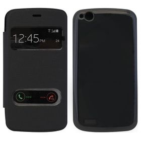 Nettech General Mobile Discovery E3 Pencereli Kapaklı Siyah Cep Telefonu Kılıfı