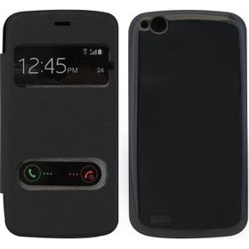 Nettech General Mobile Discovery E3 Pencereli Kapaklı Siyah Cep Telefonu Kılıfı