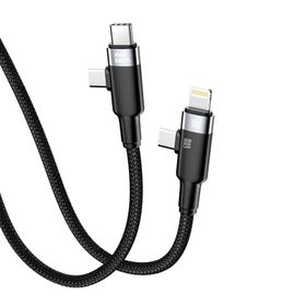 Nettech NT-DC45 60 W + 30 W Plastik 100 cm Siyah Type-C to Type-C Lightning Şarj ve Data Kablosu