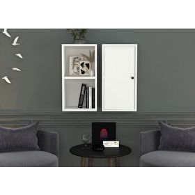 Nettrends DVR-1055-Ç Beyaz 70 cm Kitaplıklı Dolaplı Duvar Rafı