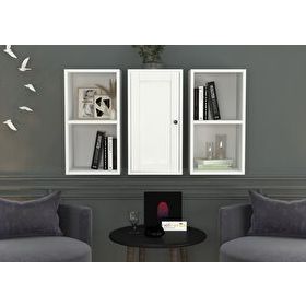 Nettrends DVR-1062-Ç Beyaz 100 cm Kitaplıklı Dolaplı Duvar Rafı