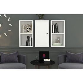 Nettrends DVR-1062-Ç Beyaz 100 cm Kitaplıklı Dolaplı Duvar Rafı