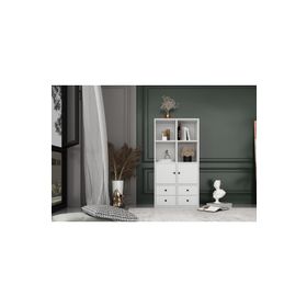 Nettrends KTP-1035 Beyaz 2 Kapaklı Raflı Basamakli 65 cm Kitaplık