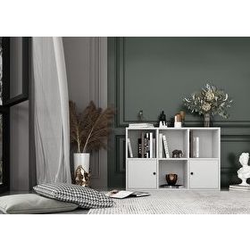 Nettrends KTP-1048-Ç 65 cm Beyaz 2 Kapaklı Raflı Kitaplık