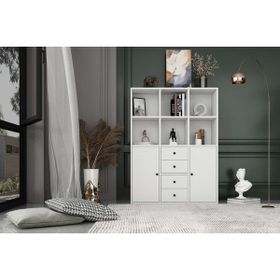 Nettrends KTP-1068-Ç Beyaz 97 cm 2 Kapaklı Çekmeceli Raflı Kitaplık