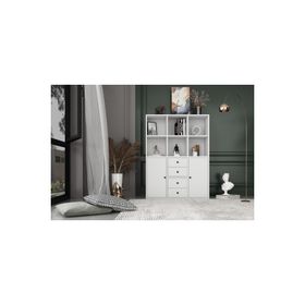 Nettrends KTP-1068-Ç Beyaz 97 cm 2 Kapaklı Çekmeceli Raflı Kitaplık