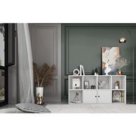 Nettrends KTP-1084-Ç Beyaz 130 cm 2 Kapaklı Raflı Kitaplık