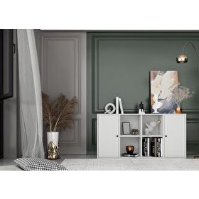 Nettrends KTP-1089-Ç Beyaz 130 cm 2 Kapaklı Raflı Kitaplık