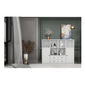 Nettrends KTP-1099-Ç Beyaz 130 cm 2 Kapaklı Çekmeceli Raflı Basamaklı Kitaplık