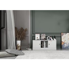 Nettrends KTP-1202-Ç 97 cm Beyaz 2 Kapaklı Raflı Kitaplık