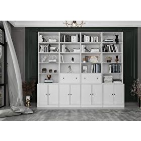 Nettrends KTP-1370-Ç 260 cm Beyaz Düşer Kapaklı Raflı Kitaplık
