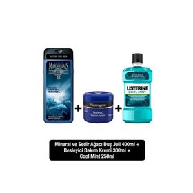 Neutrogena 300 ml Besleyici Bakım Kremi + Listerine Cool Mint 250 ml Ağız Çalkalama Suyu + Le Petit Marseillais Mineral Sedir 400 ml Duş Jeli