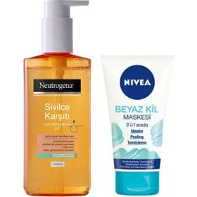 Neutrogena Sivilce Karşıtı 200 ml Yüz Temizleme Jeli + Nivea 150 ml Beyaz Kil Maskesi 3'ü1 Arada Maske