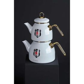 Neva 2.1 lt Beyaz Lisanslı Beşiktaş Emaye Çaydanlık Seti
