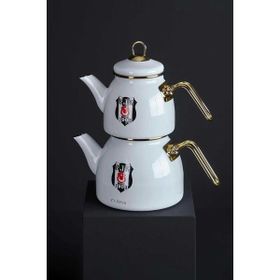 Neva 2.1 lt Beyaz Lisanslı Beşiktaş Emaye Çaydanlık Seti