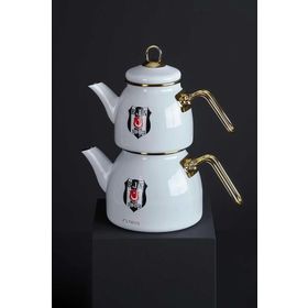Neva 2.1 lt Beyaz Lisanslı Beşiktaş Emaye Çaydanlık Seti