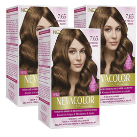 Neva Color 7.65 Altın Pırıltılı Kahve Saç Boyası Seti