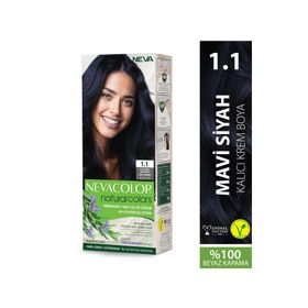 Neva Color Natural Colors No: 1.1 Mavi Siyah Kalıcı Krem Saç Boyası Seti