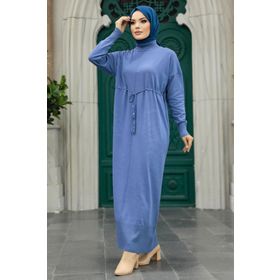 Neva Style 10158IM İndigo Mavisi Merserize Tesettür Elbise