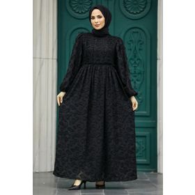 Neva Style 1388S Desenli Siyah Tesettür Elbise