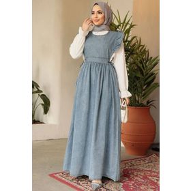 Neva Style 19113M Jile Mavi Tesettür Kot Elbise