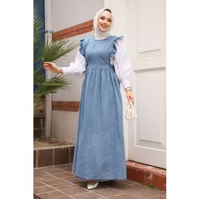 Neva Style 19113M Jile Mavi Tesettür Kot Elbise