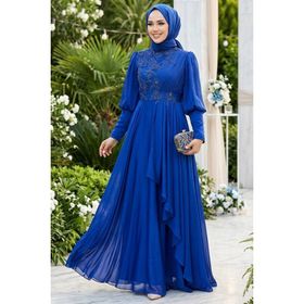 Neva Style 21930IM İnci Detaylı İndigo Mavisi Tesettür Abiye Elbise