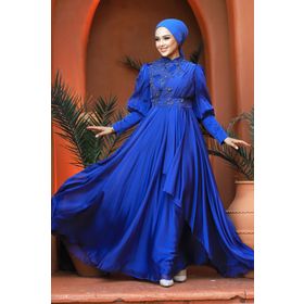 Neva Style 21930IM İnci Detaylı İndigo Mavisi Tesettür Abiye Elbise