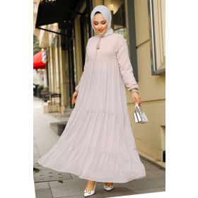 Neva Style 22051PD Kat Piliseli Pudra Tesettür Elbise
