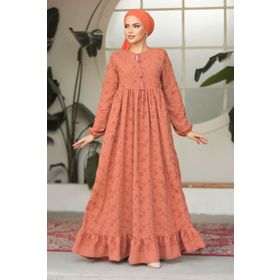 Neva Style 23201TB Güpürlü Taba Tesettür Elbise