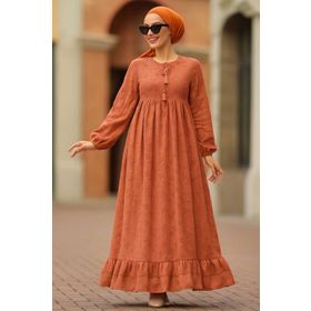 Neva Style 23201TB Güpürlü Taba Tesettür Elbise